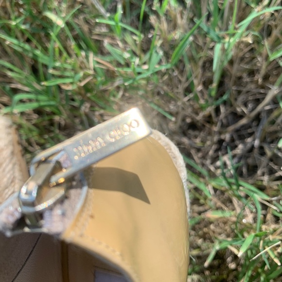 Jimmy Choo Lagoon Nude Patent Leather Wide Ankle Strap Espadrilles size 37 - Picture 7 of 9